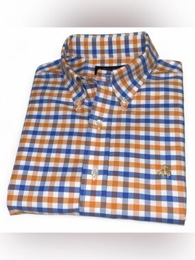 NWOT Brooks Brothers Non-Iron Supima Cotton Orange/Blue Check Shirt Men's Size M